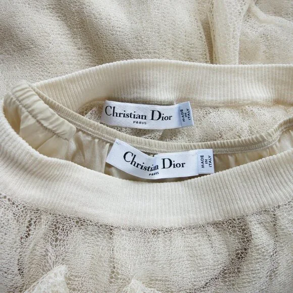 CHRISTIAN DIOR Beige Silk Tulle Ruffled Asymmetric Midi A-Line Sheer Skirt 36 - Picture 7 of 8